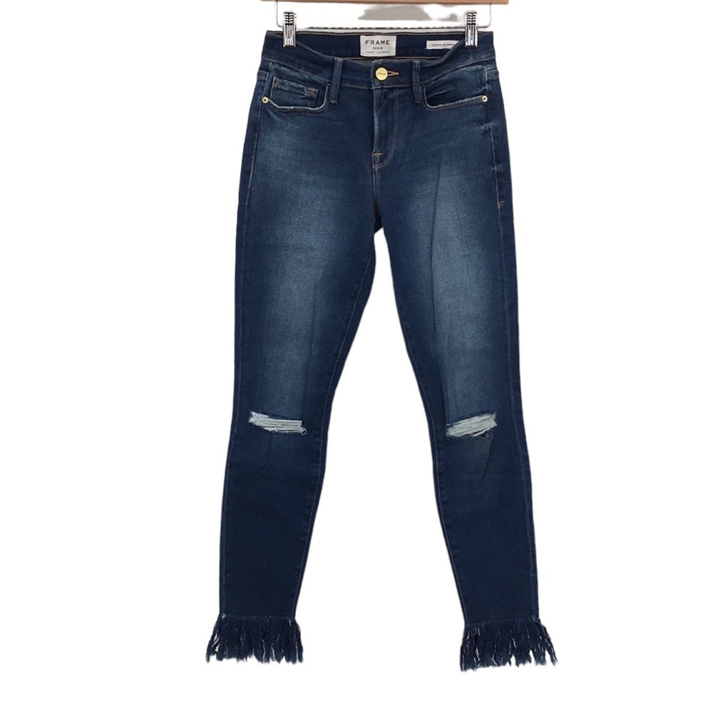Frame‎ Denim Le Skinny De Jeanne Lambeth Womens 26 Medium Wash Jeans Distressed